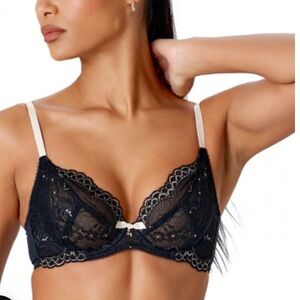 Gossard Superboost Lace‎ No Padded Plunge Bra Black Ivory Lace Size 32C
